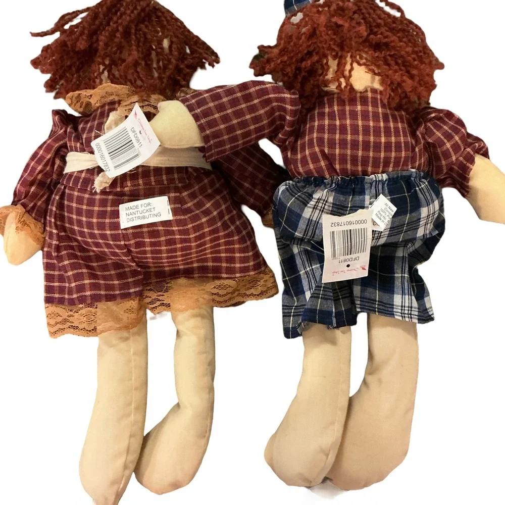 Vintage Nantucket Distributing Rag Doll Set Boy Girl Plaid 12 Inch Primitive
